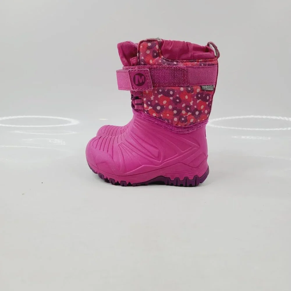 Merrell Girl's Pink Snow Quest Lite Waterproof Floral Ankle Snow Boots Size 5‎